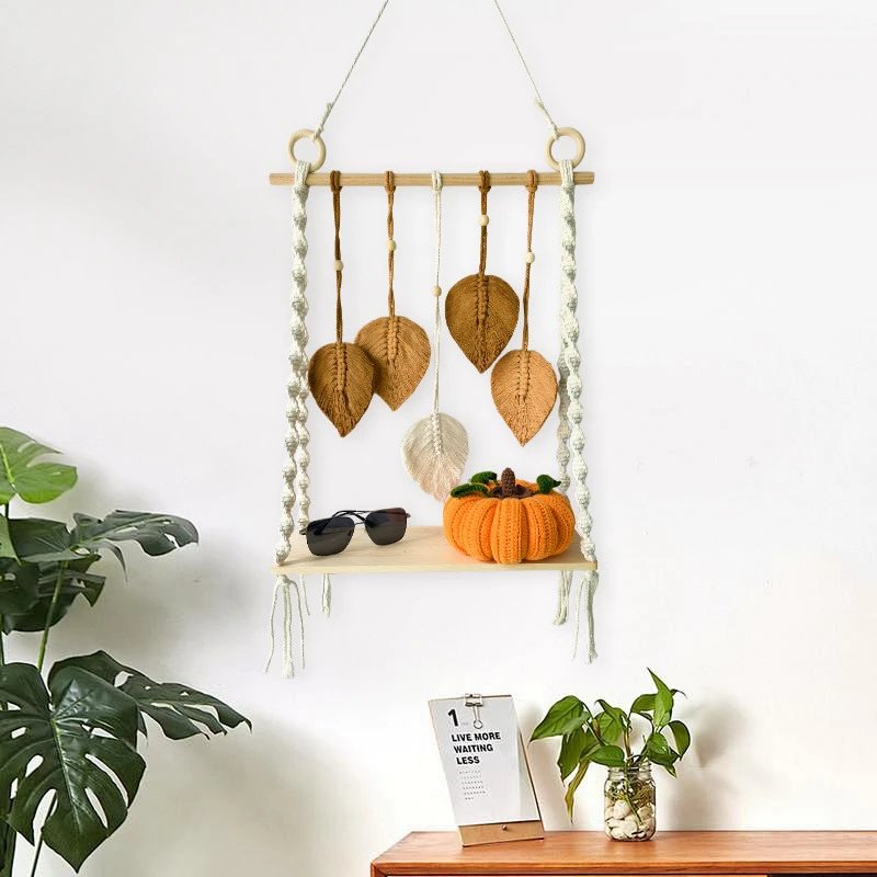 Tapestry Rack Cotton Rope Braided Leaf Tassel Rack Decorative Wall Hanging Minimalist Entryway Storage | Wall Decor