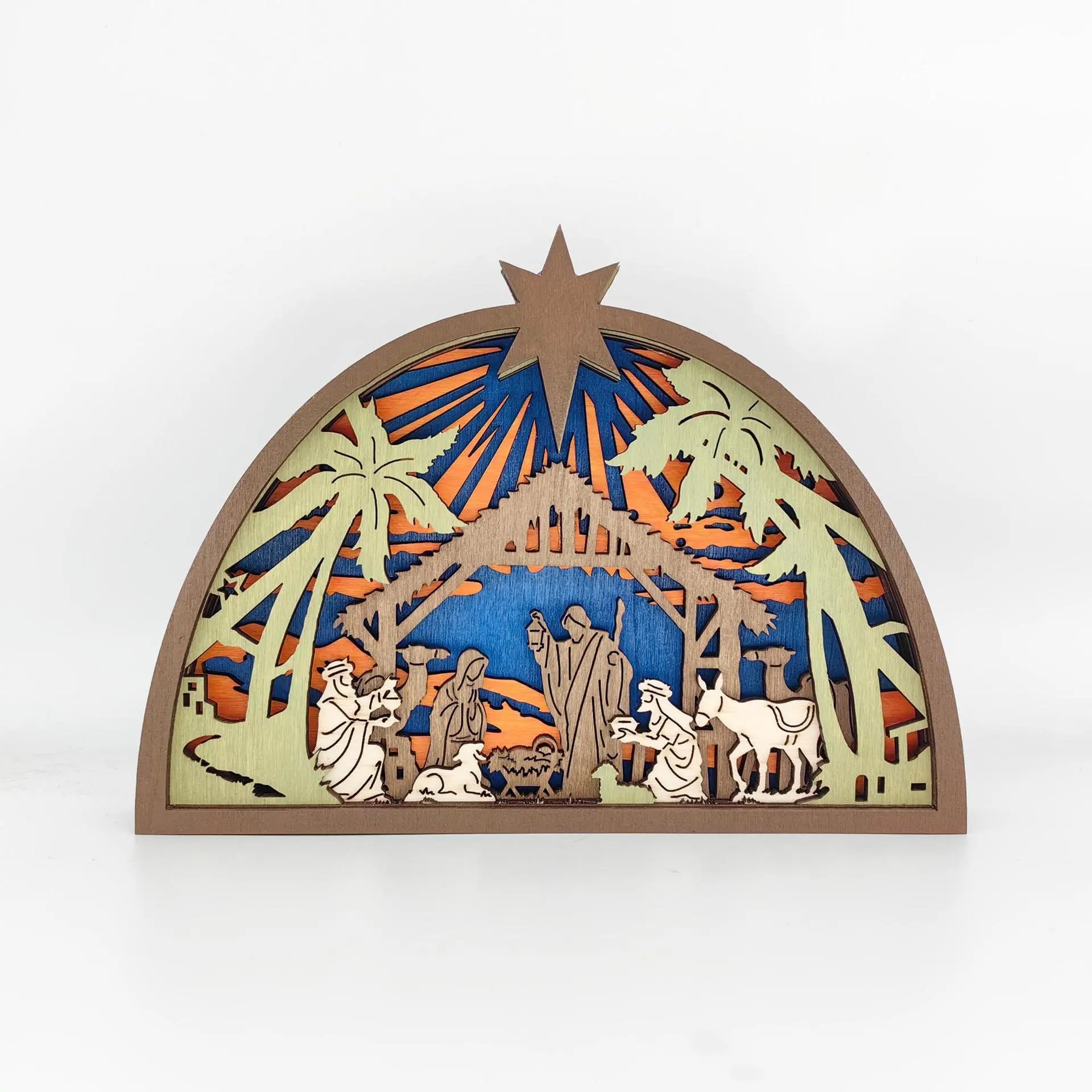 Christmas Wooden Decorative Craft Wooden Carving Christmas Jesus Ornament Home Holiday Desktop Decor | Christmas Decor