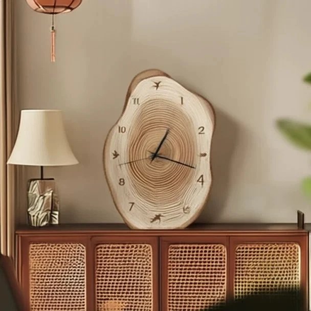 Log Style Desktop Clock Pendulum Desktop Living Room Wall Clock Silent Original Niche Clock Wall Hanging | Wall Decor