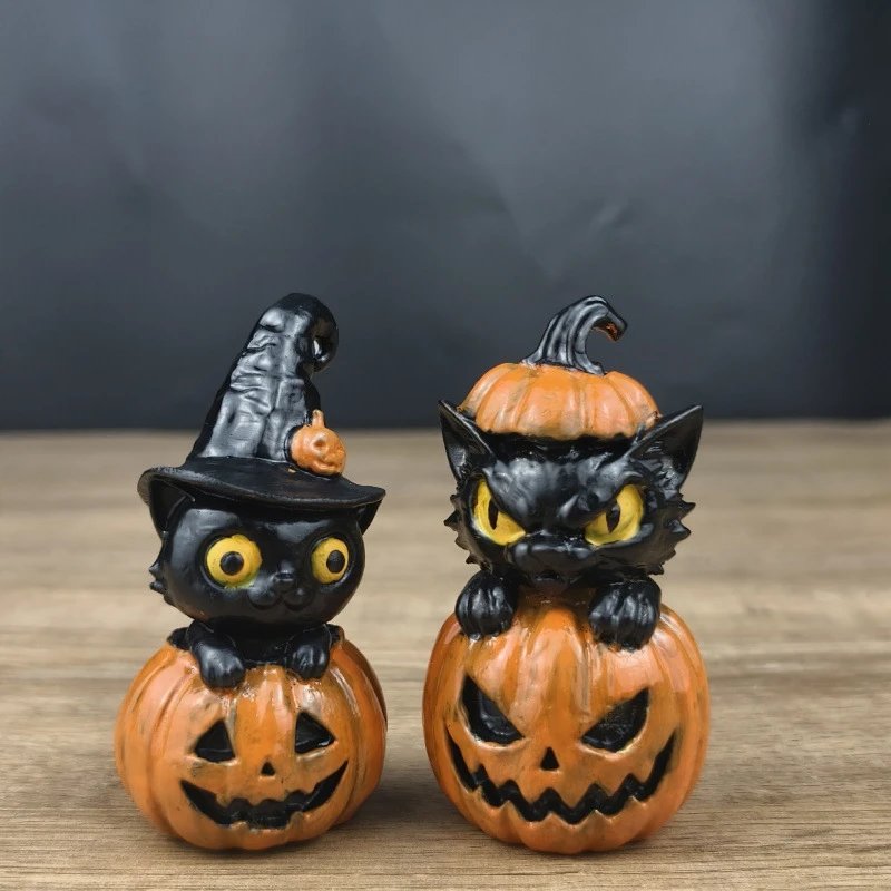 Halloween Cat Halloween Cat Pumpkin Ornament Horror Resin Statue Decor | Halloween Decor