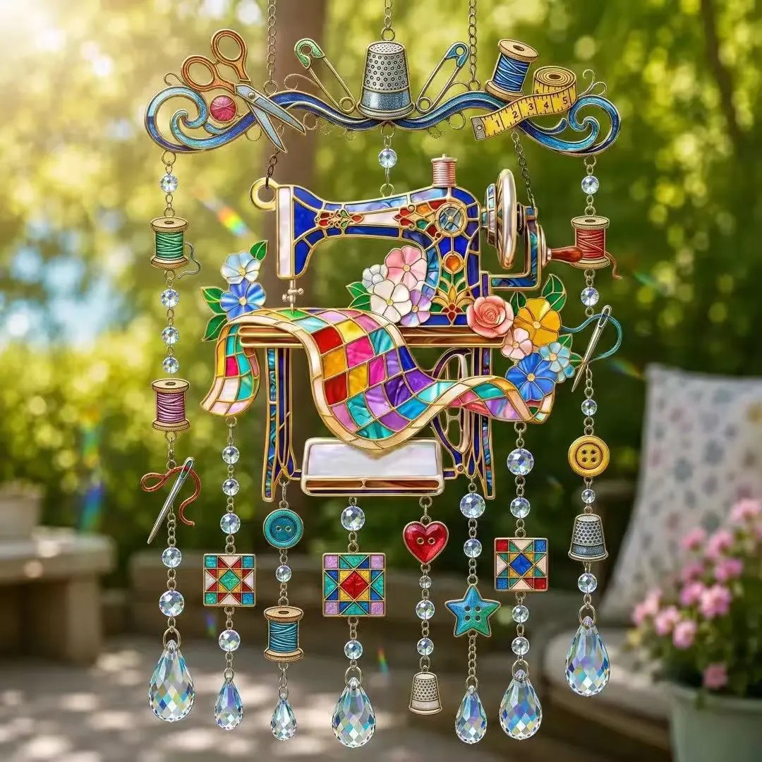 Vintage Sewing Machine Crystal Wind Chime Vintage Sewing Machine Crystal Wind Chime S | Home Decor