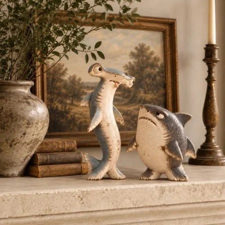 Funny Shark Duo Figurines Standing Shark Partner Resin Decorative Craft Ornament | Decorative Figurine