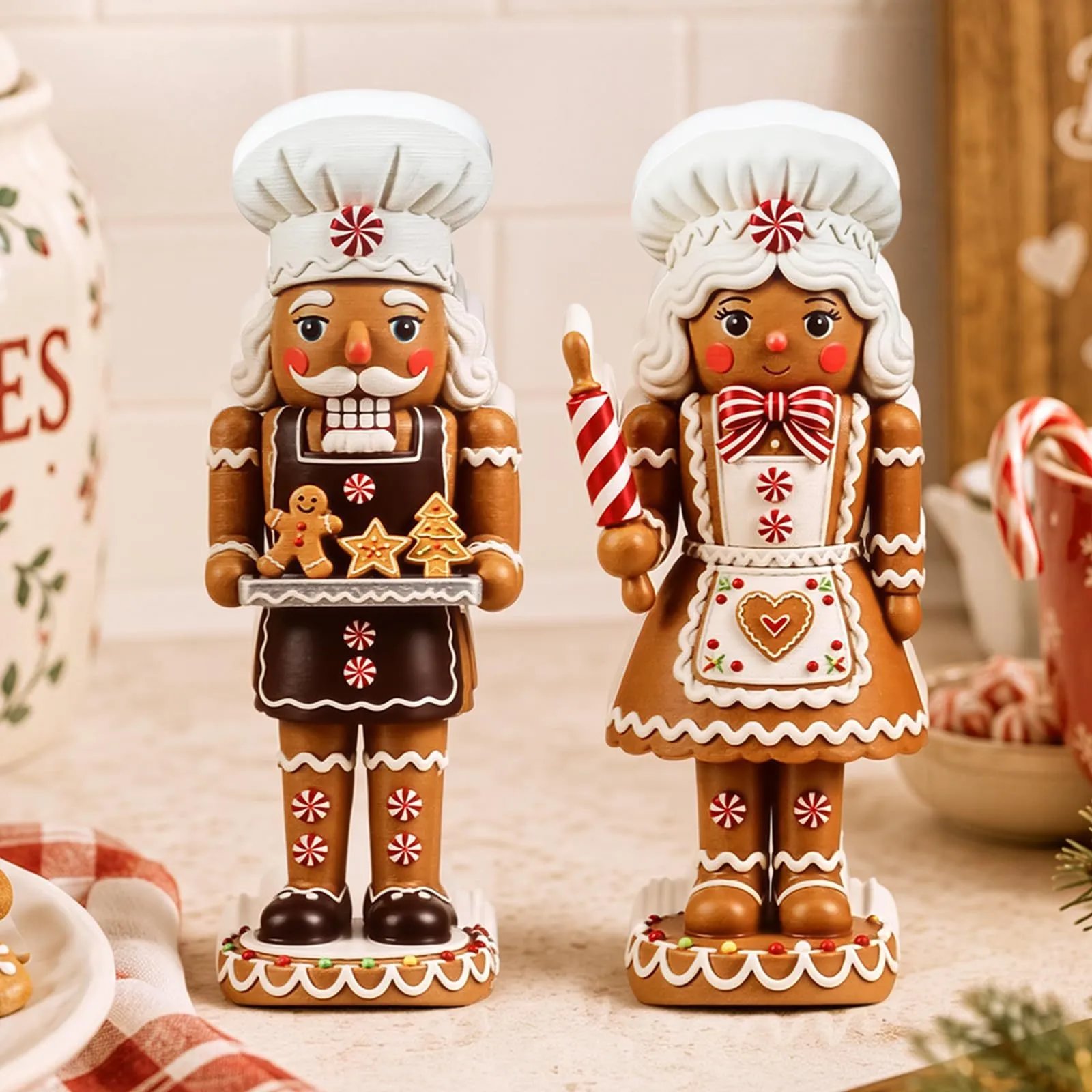 2-pack Wooden Christmas Gingerbread Man Couple Decor 5.91 Inch Nutcracker Ornament Set For | Christmas Decor