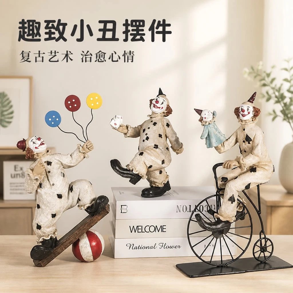 Nordic Circus Clown Resin Ornament Creative Home Living Room Desktop Decor Character Decorative Craft | Decorative Figurine