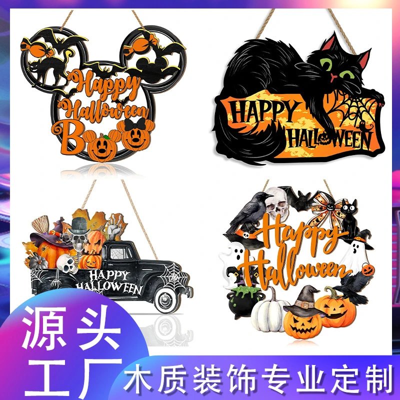 Halloween Wooden Decorative Craft Door Pendant Holiday Door Hanging Plaque Wall Sign Decorative Painting | Halloween Decor