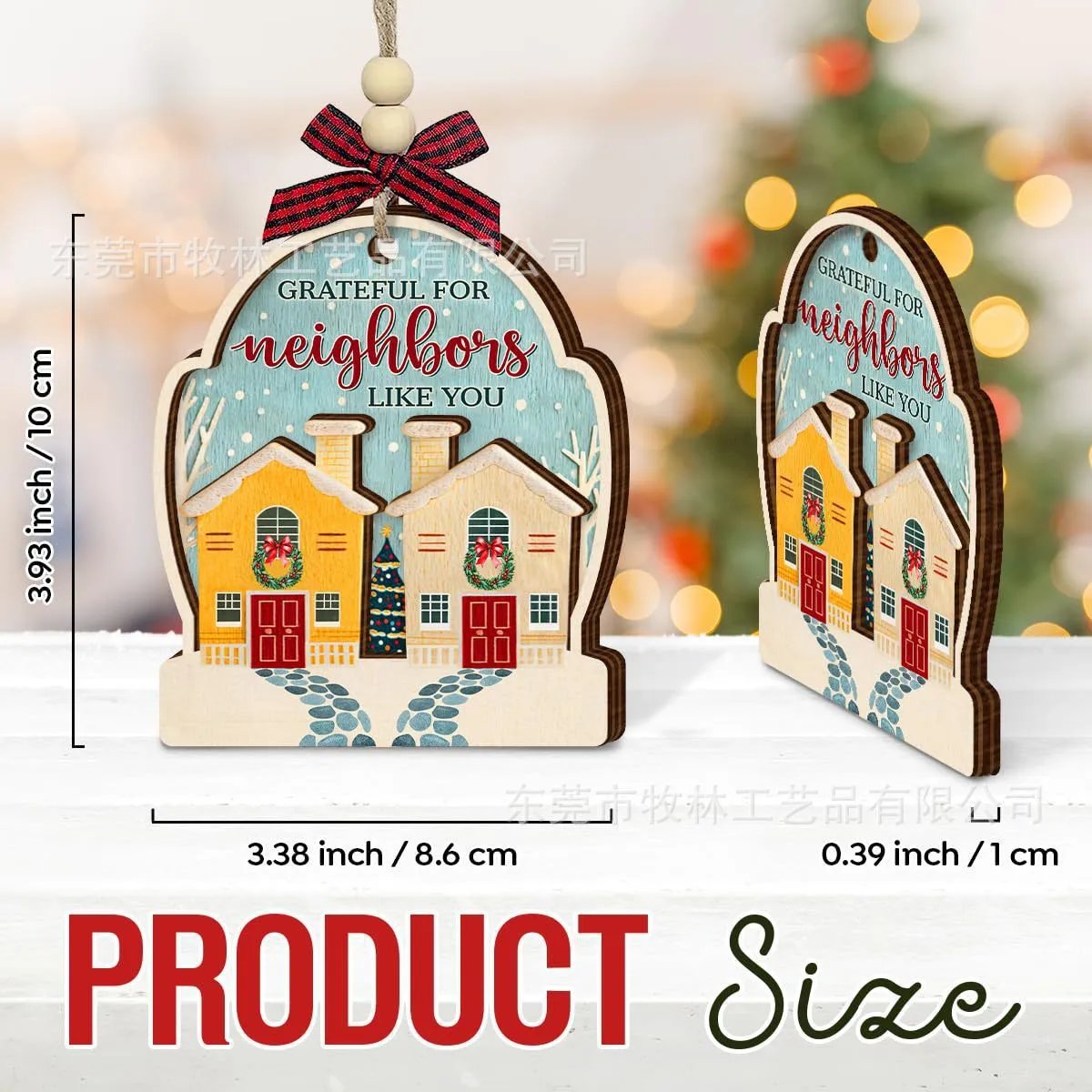 Double-layer Wooden Christmas Pendant Neighborhood Cabin Wooden Pendant Bow Lanyard Christmas Tree Decor | Christmas Decor