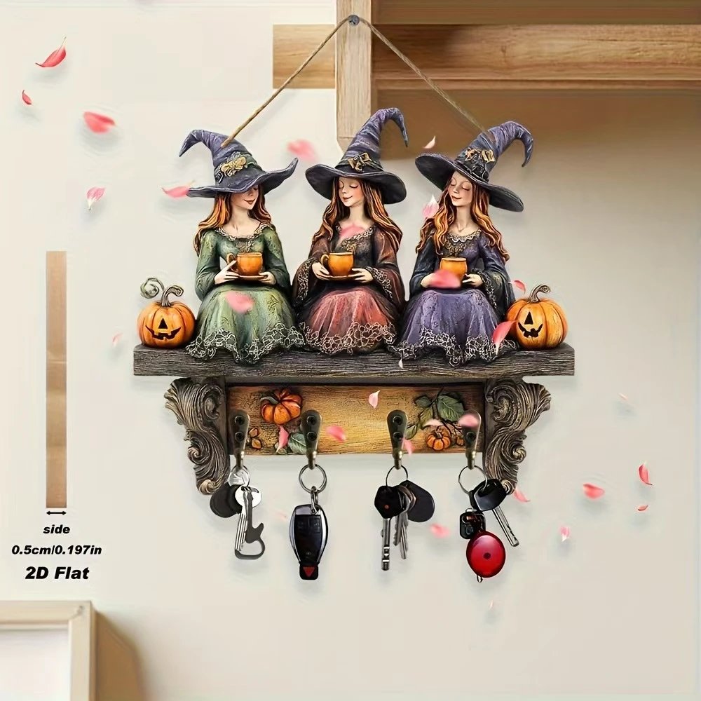 Halloween Beauty Outdoor Courtyard Scene Flat Decor Jewelry Key Rack Decorative Pendant Wooden Wholesale | Halloween Decor