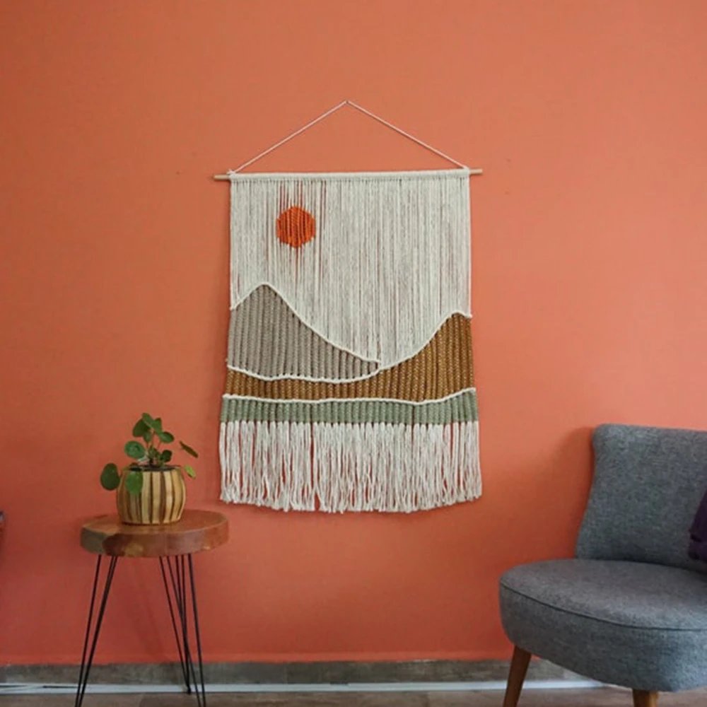 Foreign Trade Creative Hand-woven Tapestry Landscape Tassel Hanging Painting Bohemian Style Bed And | Wall Decor