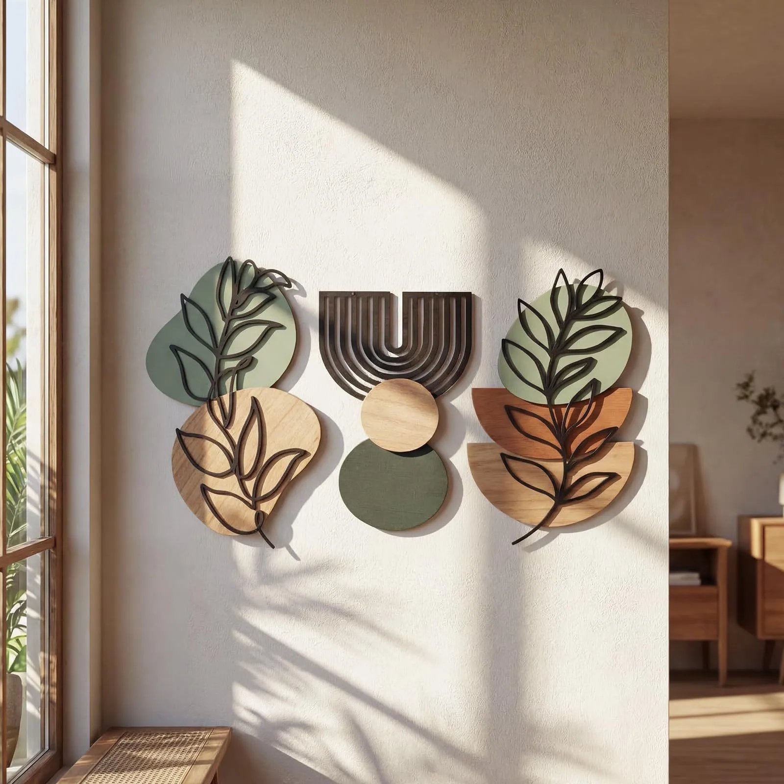Hollow Wooden Wall Decor Painting Pendant Wall Hanging Modern Farm Bohemian Restaurant