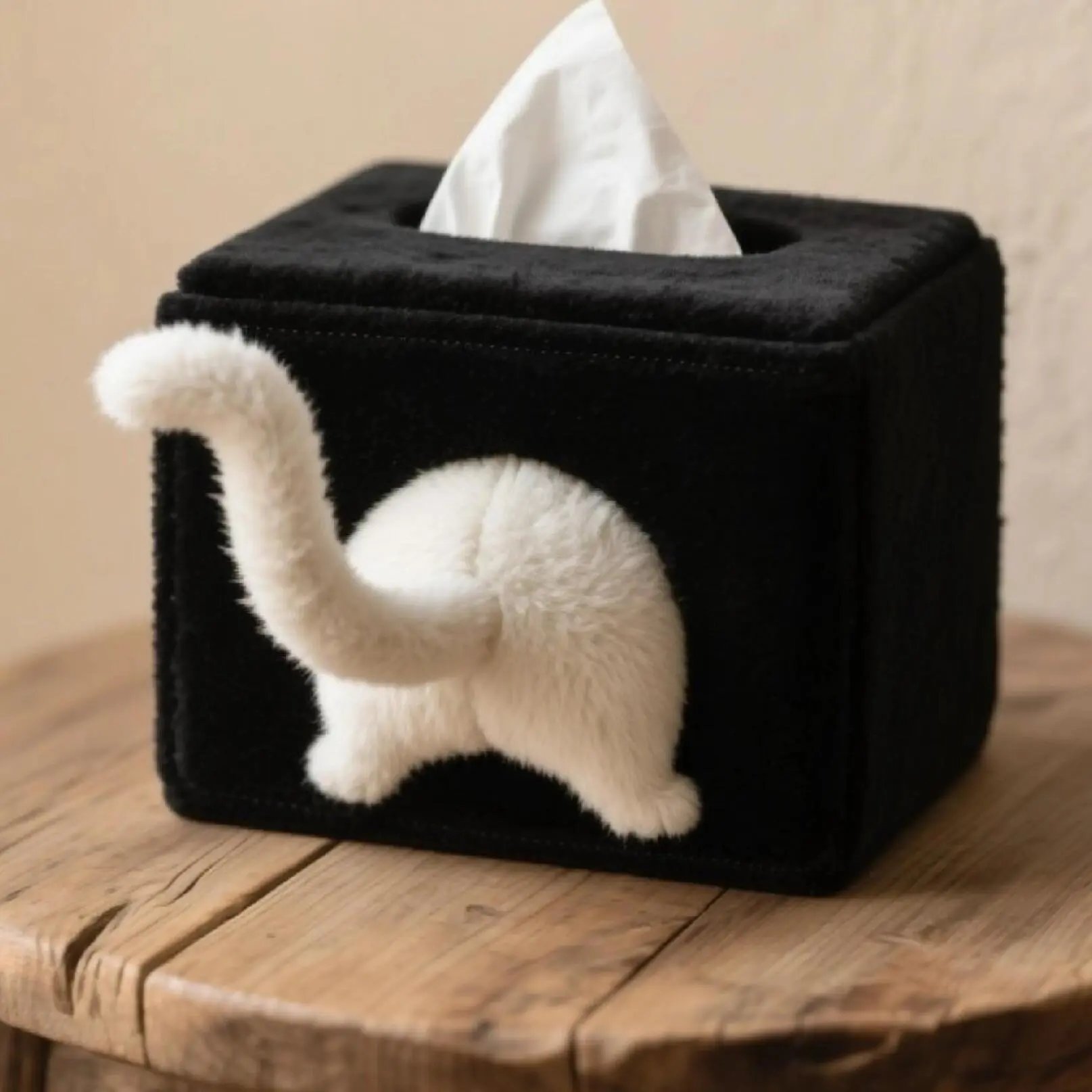 Little Red Book's Same Cute Naughty Kitten Tissue Box Napkin Box Creative Plush Niche Doll Box Decor | Storage Organizer