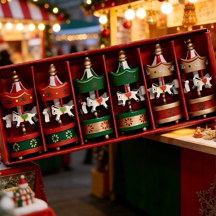 Creative Gift Pendant Wooden Colorful Pavilion Horse Christmas Souvenir Mini Carousel Home Decor | Christmas Decor