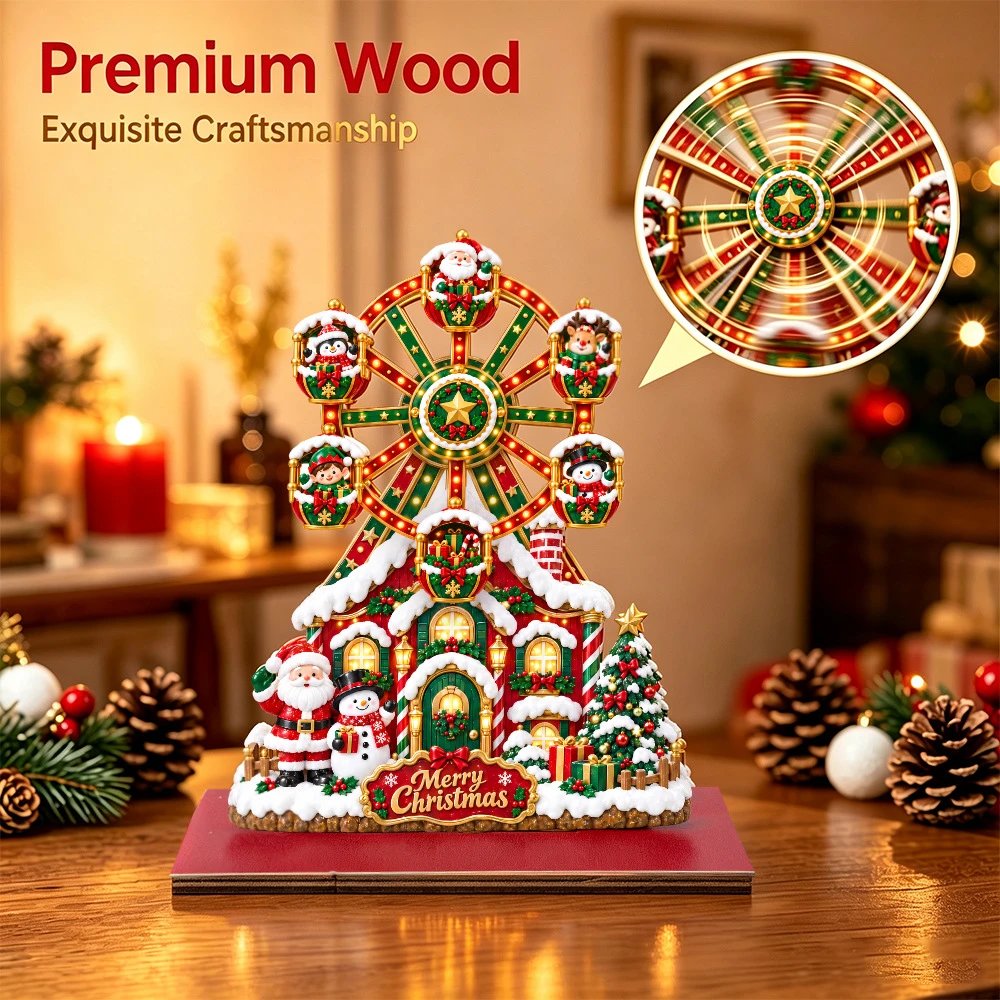 Hot Selling Santa Claus Snowman Rotating Ferris Wheel Wooden Ornament Christmas Desktop Atmosphere Decor | Christmas Decor