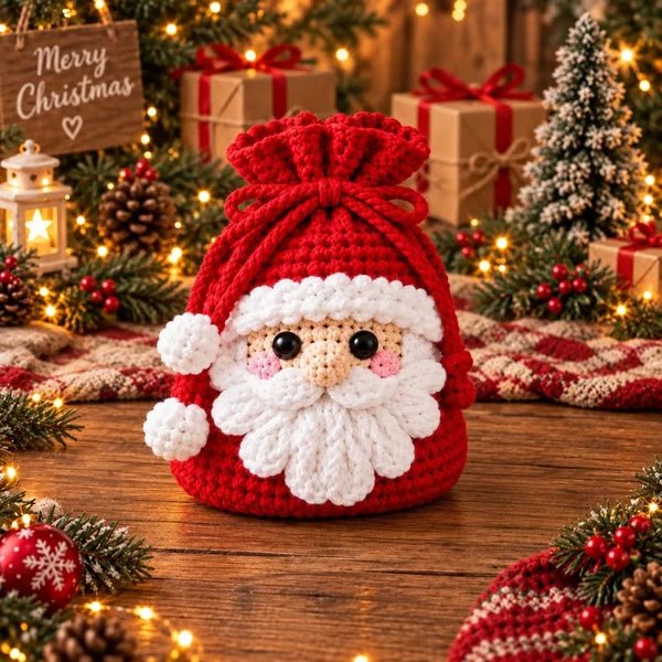 Christmas Crochet Character Gift Pouch Christmas Crochet Gift Bag F | Christmas Decor