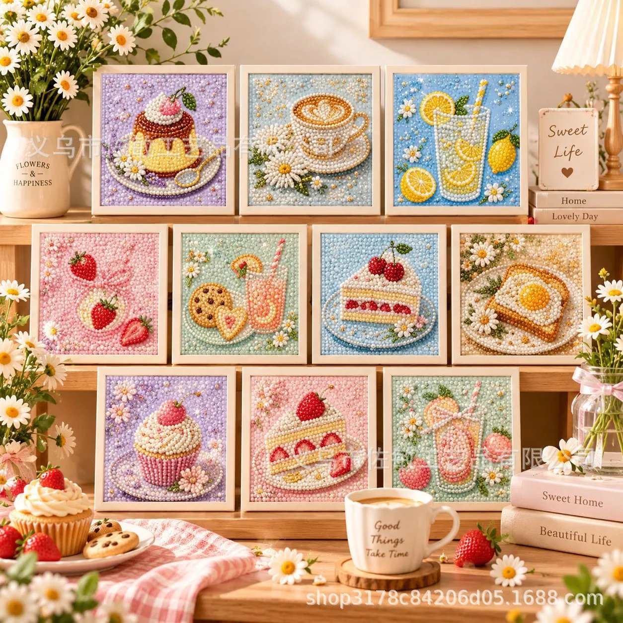 20x20cm Healing Dessert DIY Pearl Painting Setup Framed Desktop Decorative Painting Strawberry Cake | Home Decor
