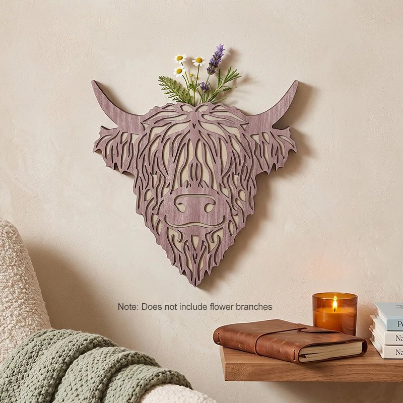 Western Retro Style Wooden Cow Head Vase Wall Hanging Wall Decor Hanging Wood Decorative Craft Exclusive Supply