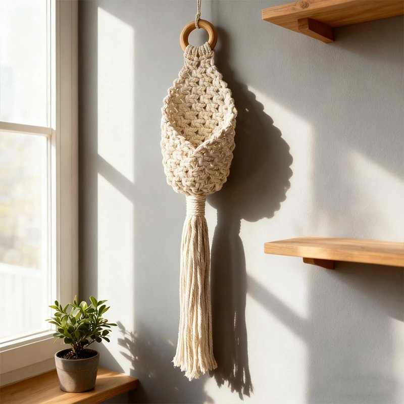 Cotton Rope Woven Hanging Basket Net Bag Bohemian Pendant Wall Tapestry Flower Basket Gardening Decor | Wall Decor