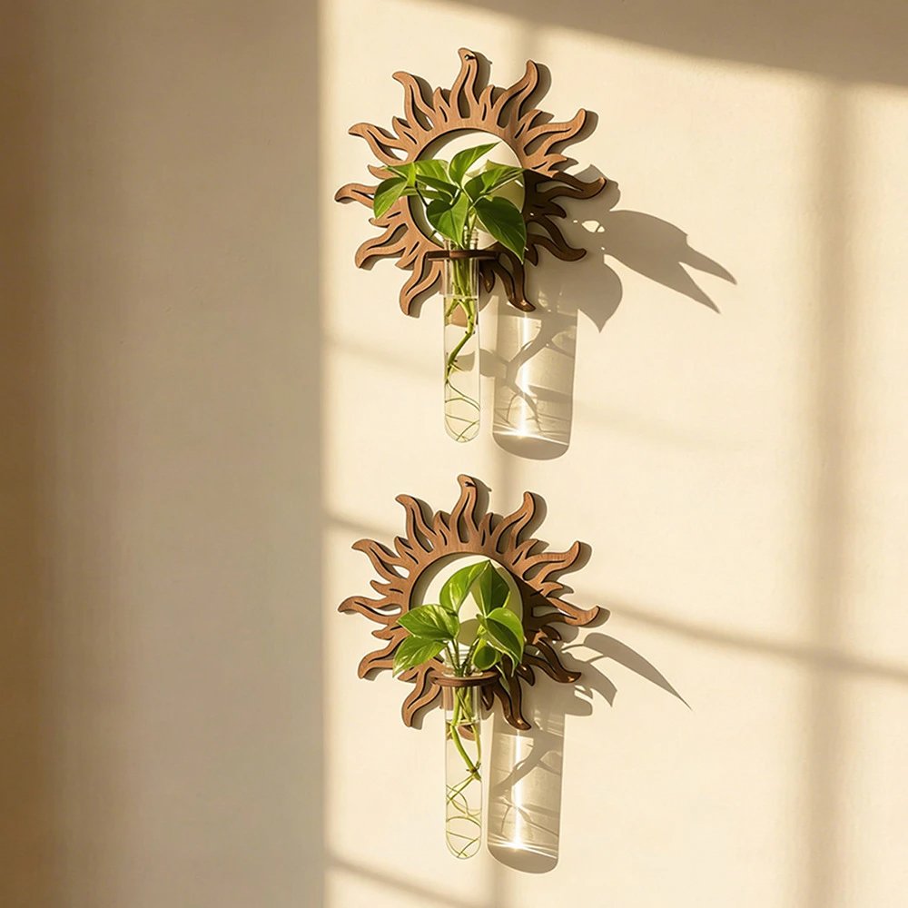 Solar Hydroponic Plants Wall Shelves Wooden Decorative Craft Simple Home Bedroom Decor Wholesale | Storage Organizer