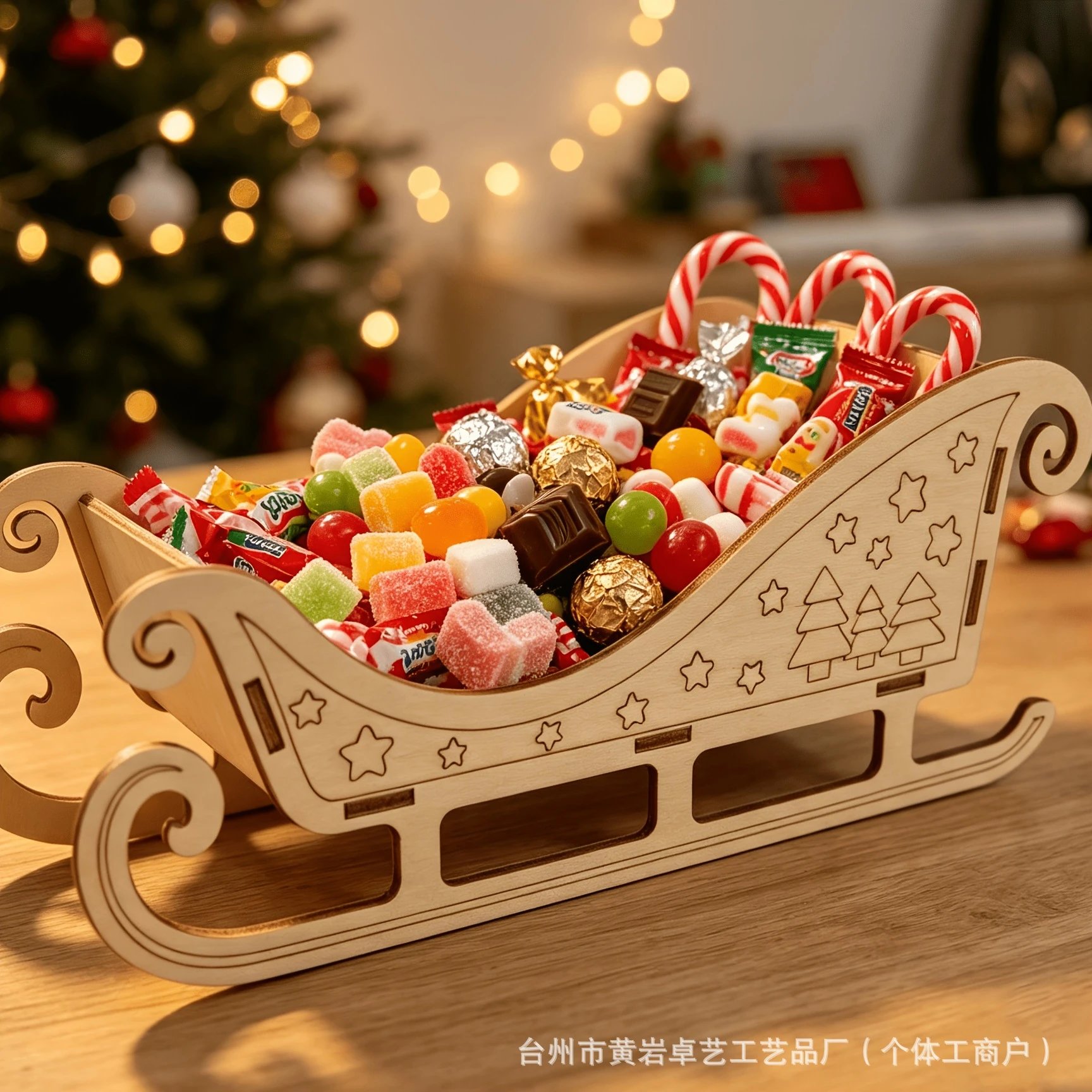 Christmas Wooden Ornament Christmas Sleigh Three-dimensional Storage Rack Festive Atmosphere Dining Table | Christmas Decor