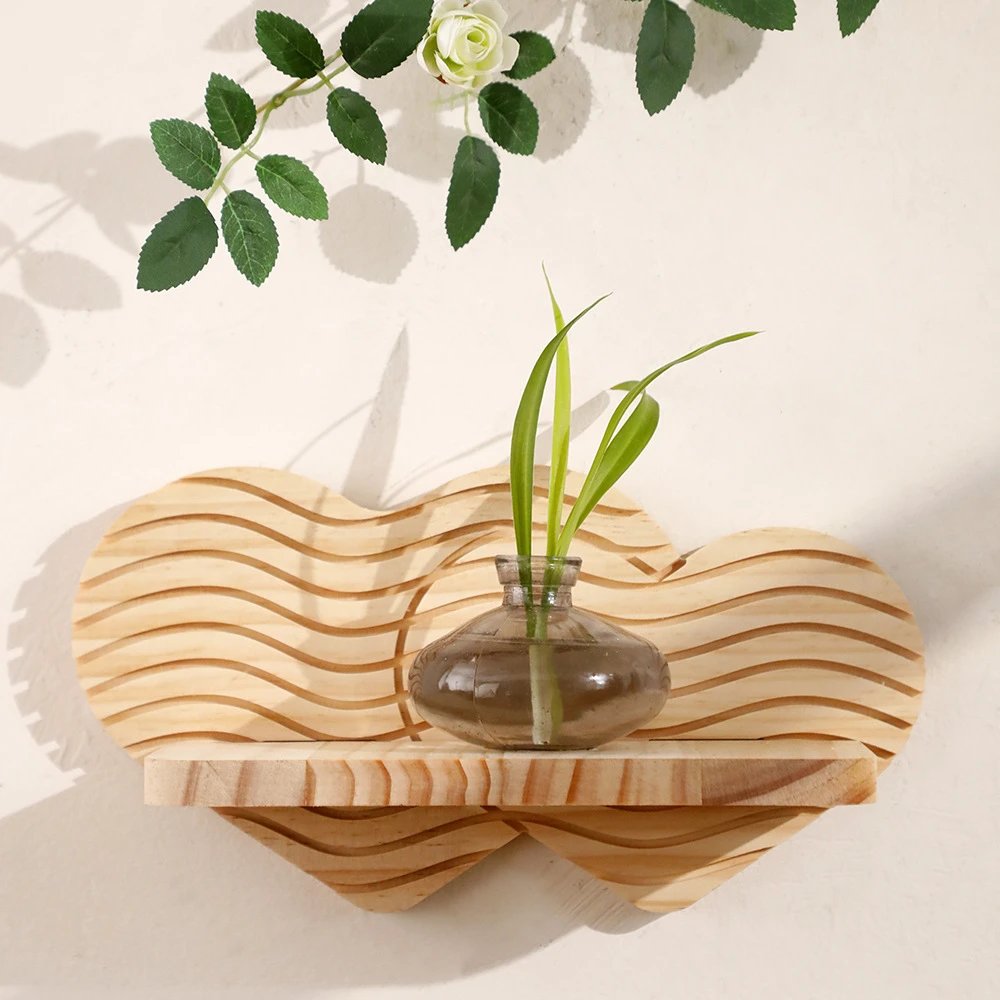 Love Shape Creative Pine Wall Flower Pot Storage Rack Wooden Decorative Craft Home Decor | Storage Organizer