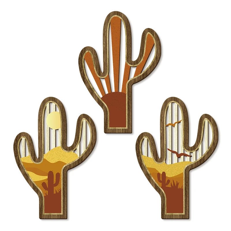 Wooden Hollow Pendant Bohemian Style Cactus Wall Decor Desert Wooden Hanging Sign