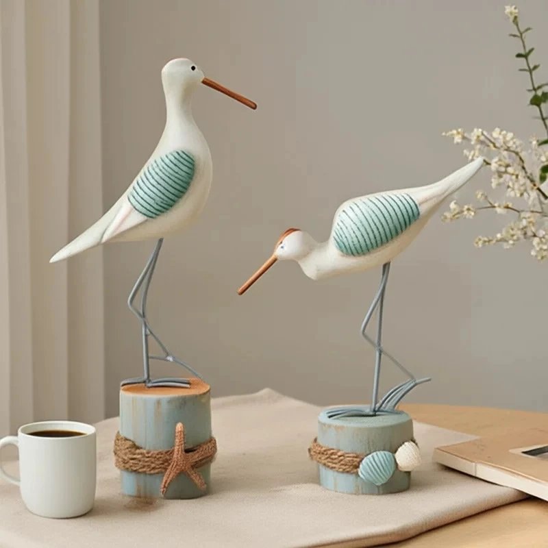 Seagull Wooden Handicrafts Ornament Ocean Style Seabird Tree Stump Bird Model House Wood Home Accessories | Decorative Figurine