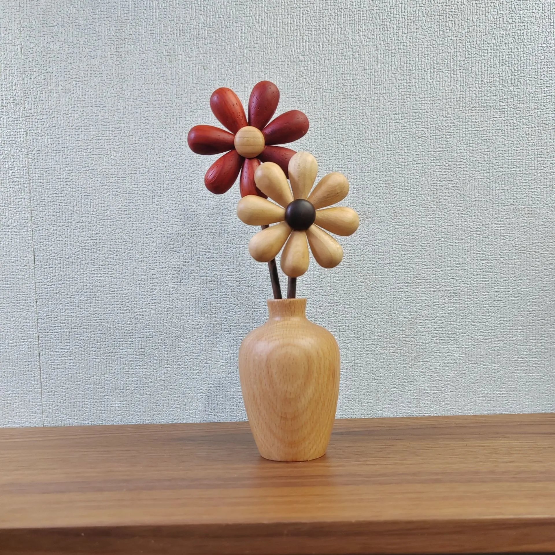 Creative Home Decor Solid Wood Small Vase Ornament Car Balcony Toys Office Retro Desktop Decorative Craft | Decorative Vase
