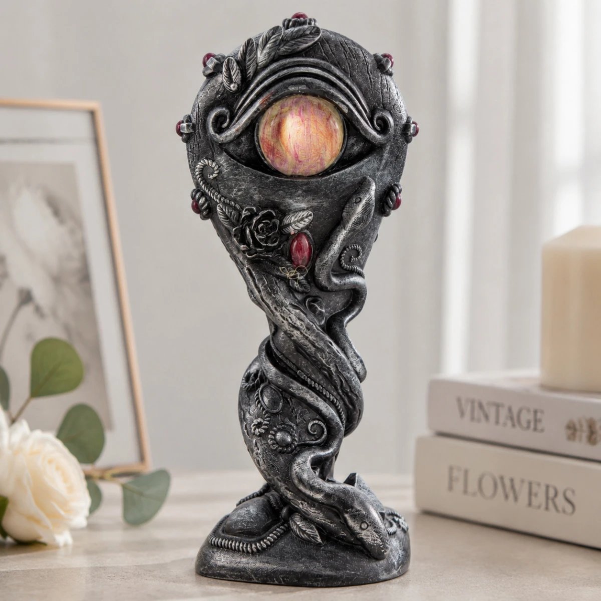 Witchcraft Snake Crystal Ball Base Gothic Vine Rose Resin Ornament Home Decor Halloween | Halloween Decor