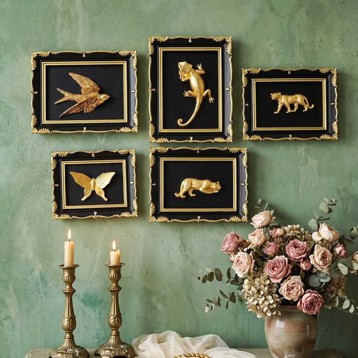 French Retro Black Gold Three-dimensional Relief Animal Decorative Painting Niche Art Study Room Bed And Breakfast Wall Decor Ornament