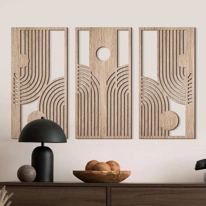 Boho Style Hollow Wooden Hanging Sign Farmhouse Geometric Art Wall Hanging American Country Wall Decor