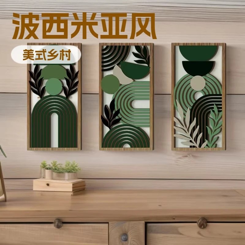 Wooden 3 Piece Wall Art Decor Boho Wall Hanging Farmhouse Geometric Hanging Decorative Woodwork | Wall Decor