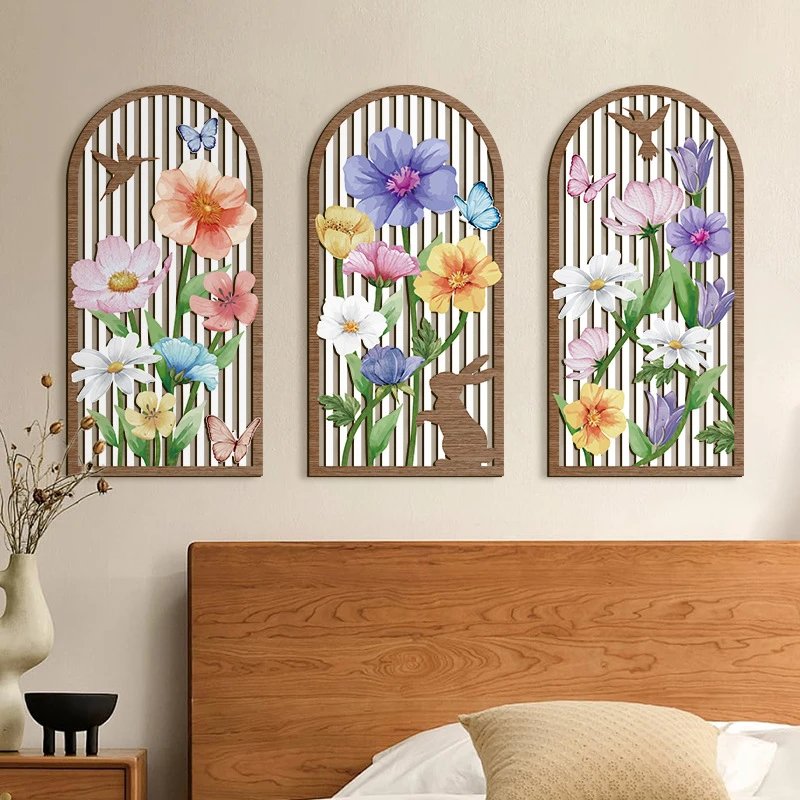 Spring Flowers Hollow Wooden Hanging Wall Decor Pendant Wall Hanging Cottage-style Style Bedroom Living Room Wall Decor