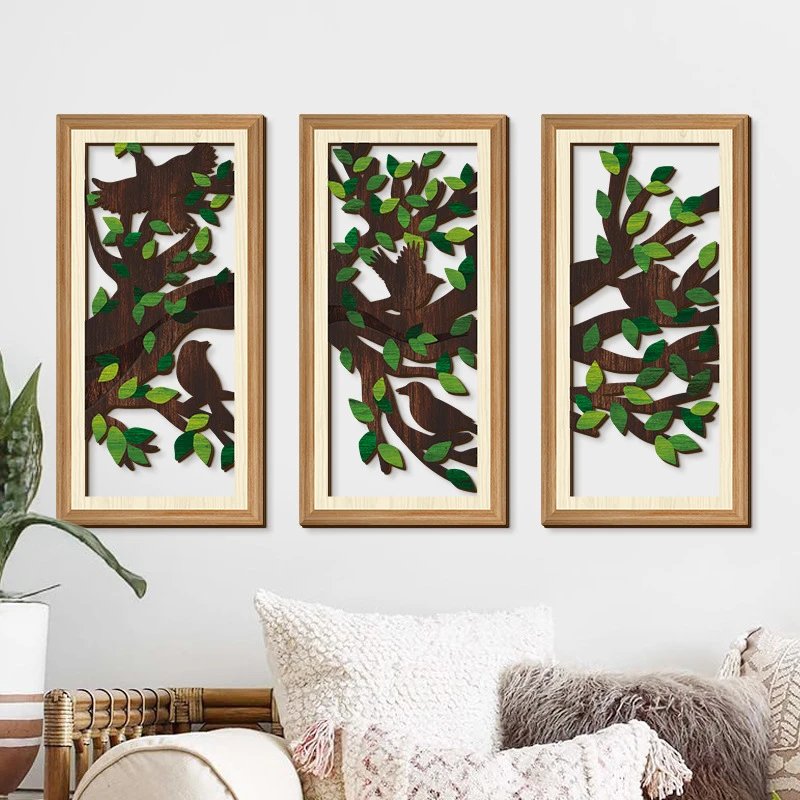 Green Plant Branches And Leaves Hollow Wooden Hanging Wall Decor Pendant Wall Hanging Cottage-style Style Bedroom Living Room Wall Decor