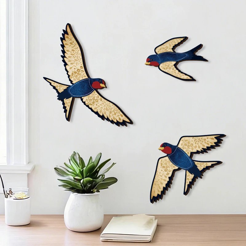 3 Bluebirds Wooden Wall Hanging American Country Bluebird Wall Decor Pendant Children's Room Decor