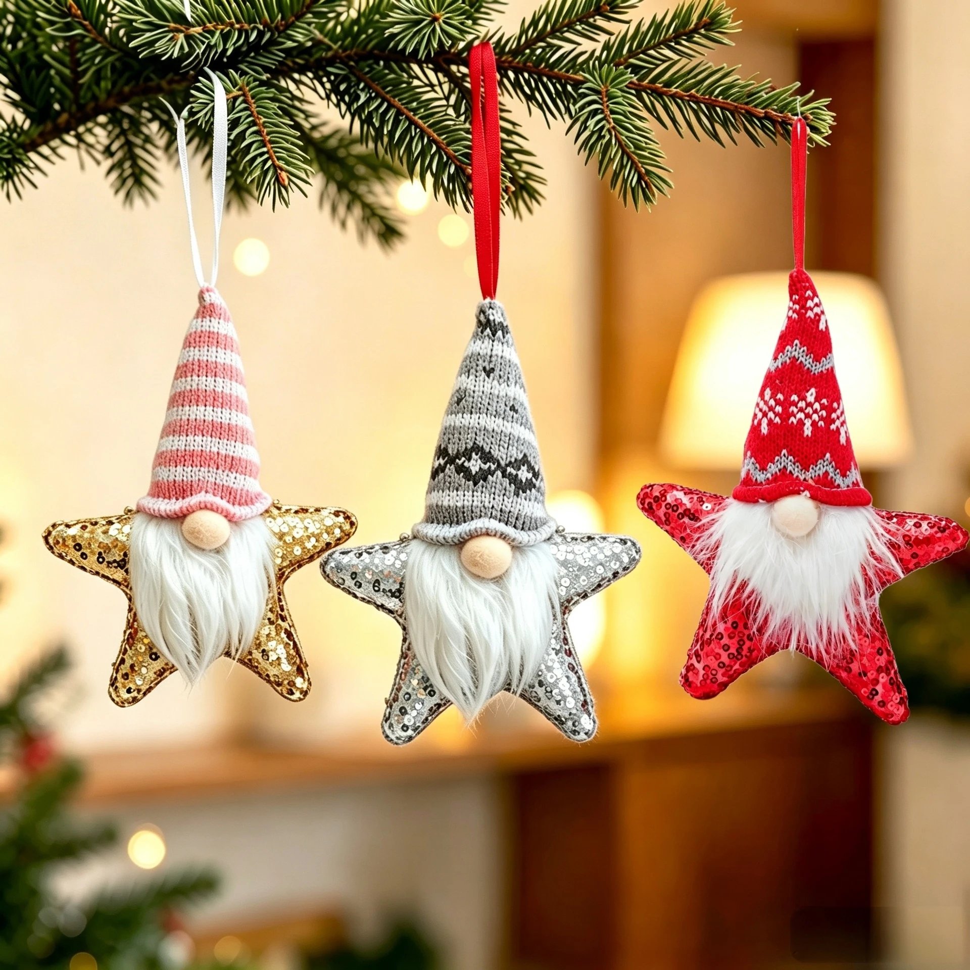 Christmas Decor Pendant Luminous Doll Sequin Five-pointed Star Christmas Tree Pendant Festive Atmosphere