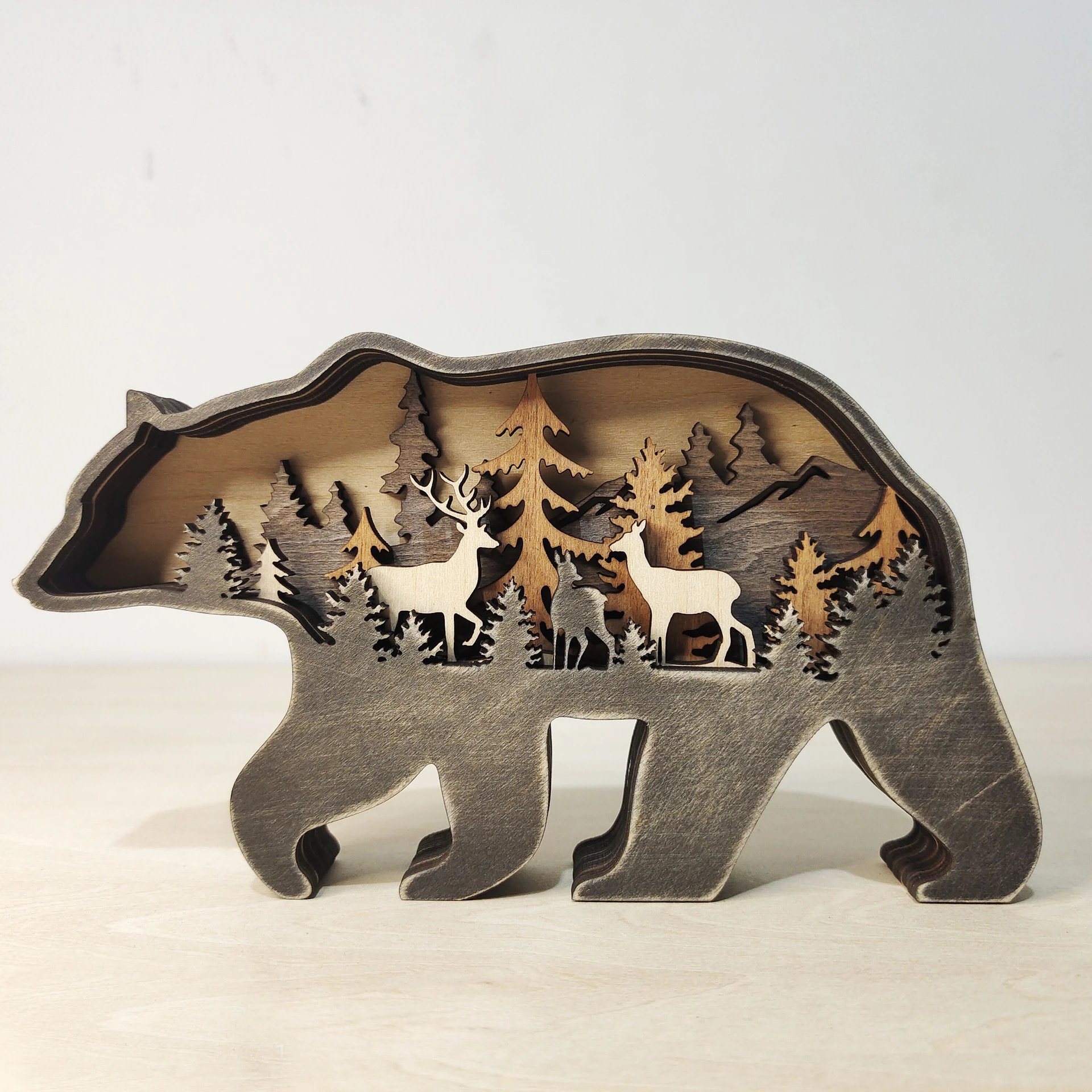 Christmas Wooden Decorative Craft Creative North American Forest Animals Home Decor Elk Brown Bear | Christmas Decor