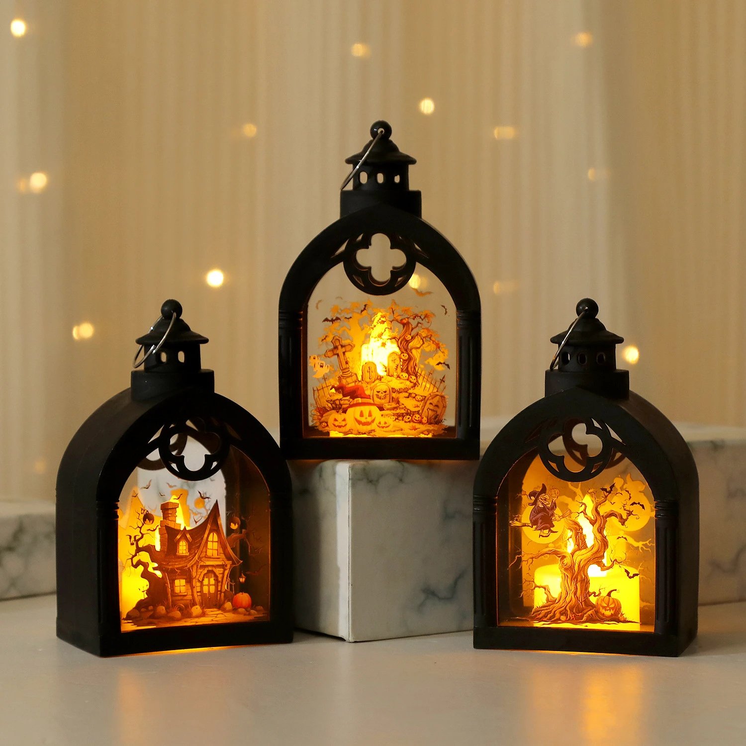 Halloween Decor Retro Style Lanterns Night Lights Portable Pumpkin Lanterns Party Decor Props And Decor