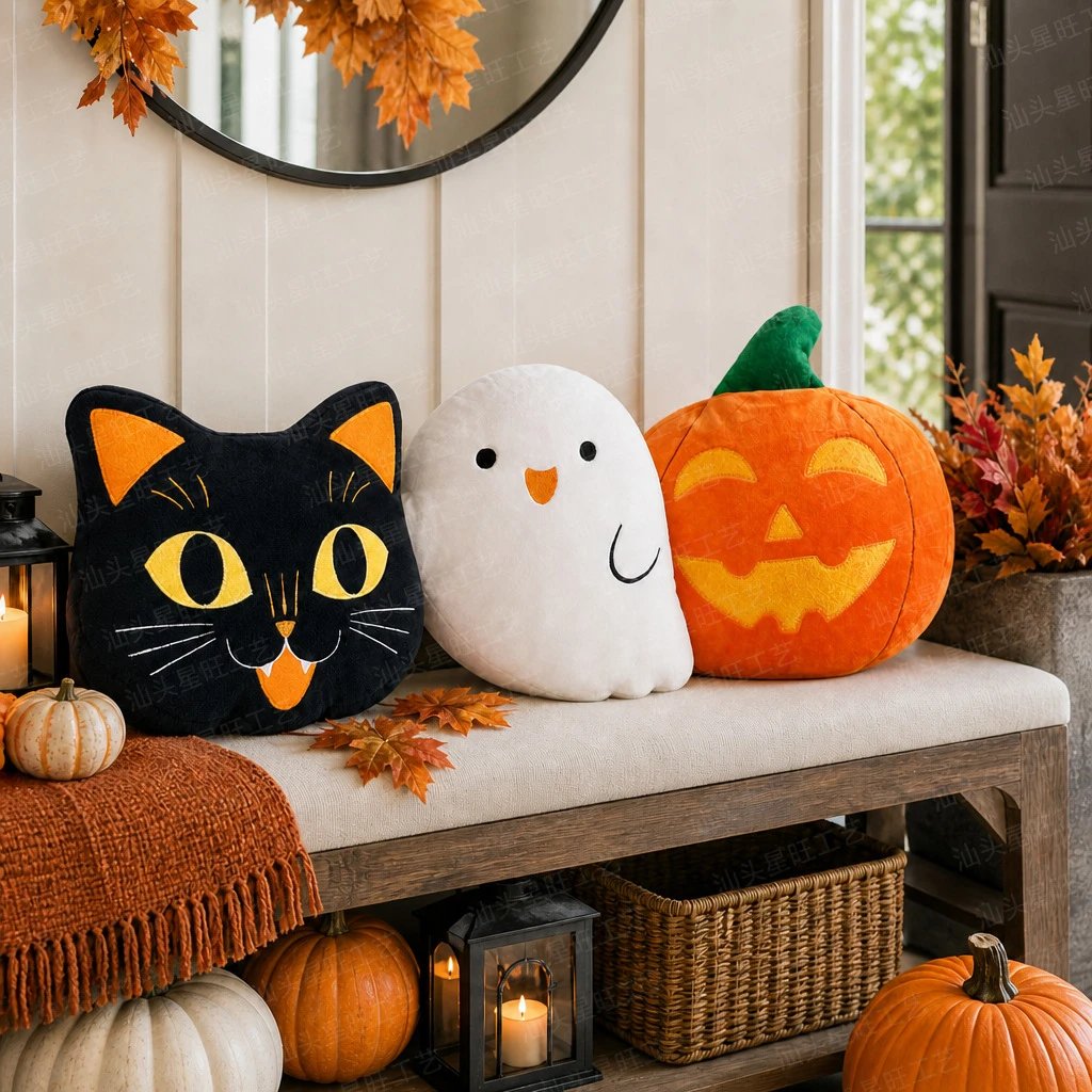 Hot Product Halloween Pumpkin Black Cat White Ghost Cushion Sofa Cat Halloween Cushion Pillow | Halloween Decor