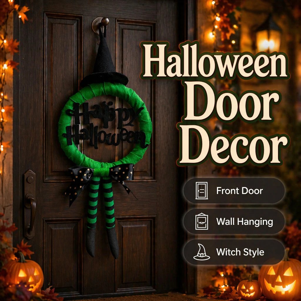 Green Witch Long-legged Halloween Wreath Door Hanging Birthday Decor Halloween Wreath Party Decor | Halloween Decor